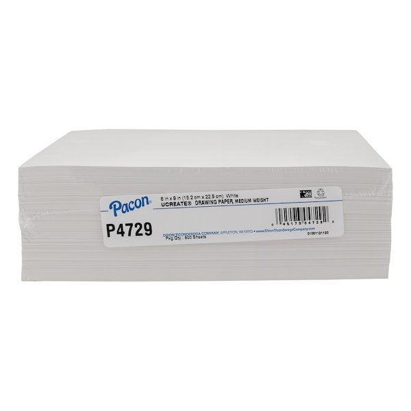 Drawing Paper, White, Medium Weight, 50lb., 6in x 9in, PK500